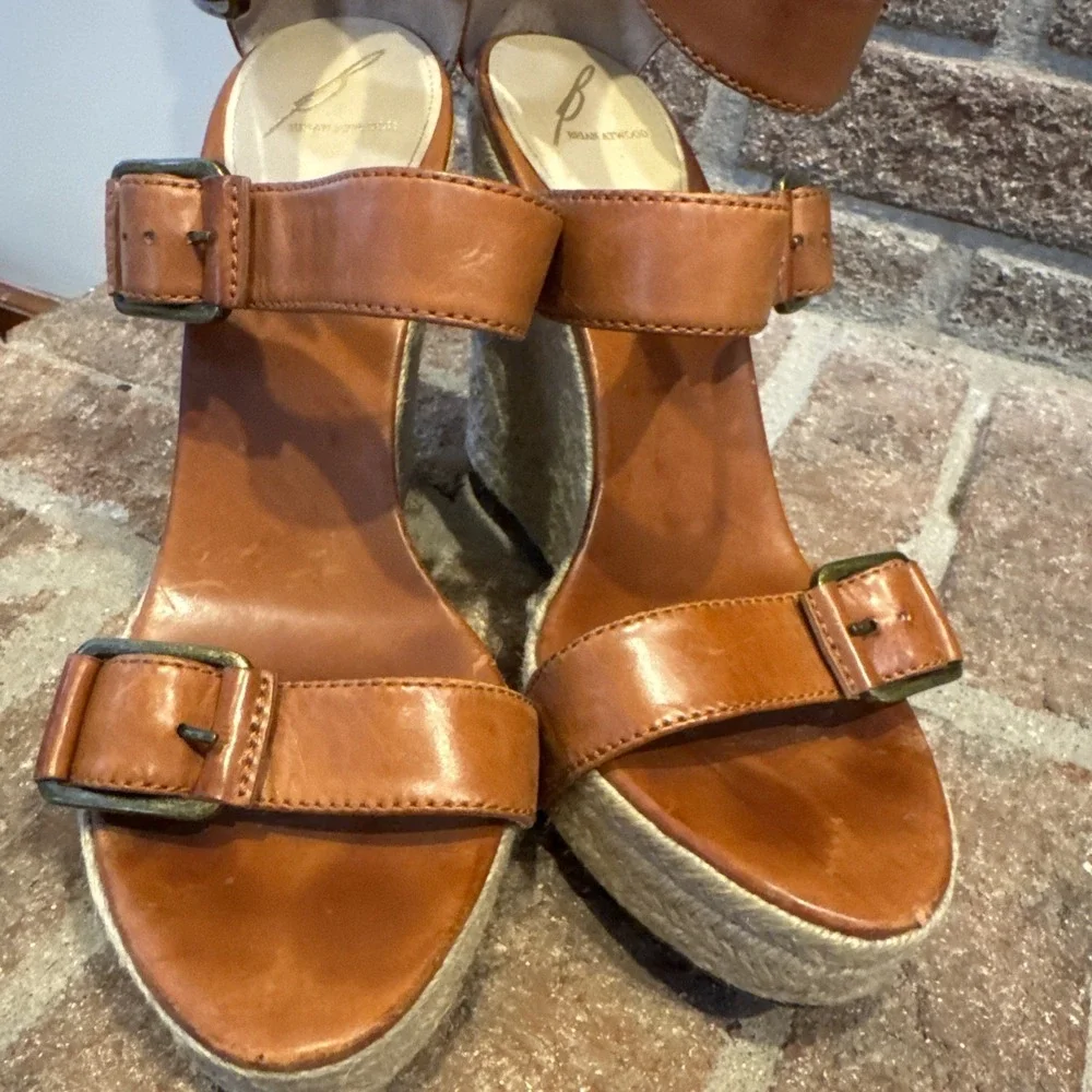 Brian Atwood Wedge Espadrille Leather Sandals‎ Size 9 40EU #286
